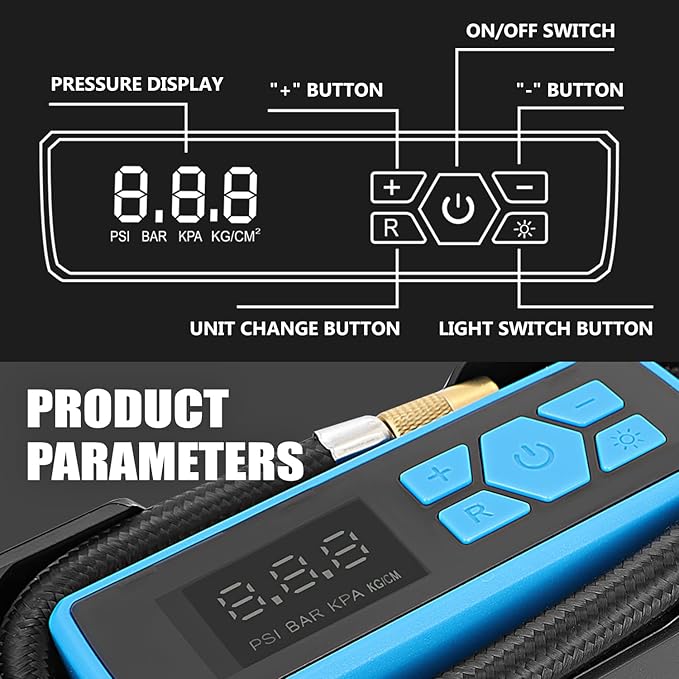 ‎DNA MOTORING TOOLS-00213 Blue 12V DC Digital Tire Inflator Portable Air Compressor with Pressure Gauge for Cars, Bicycles, Motorcycles,Balls