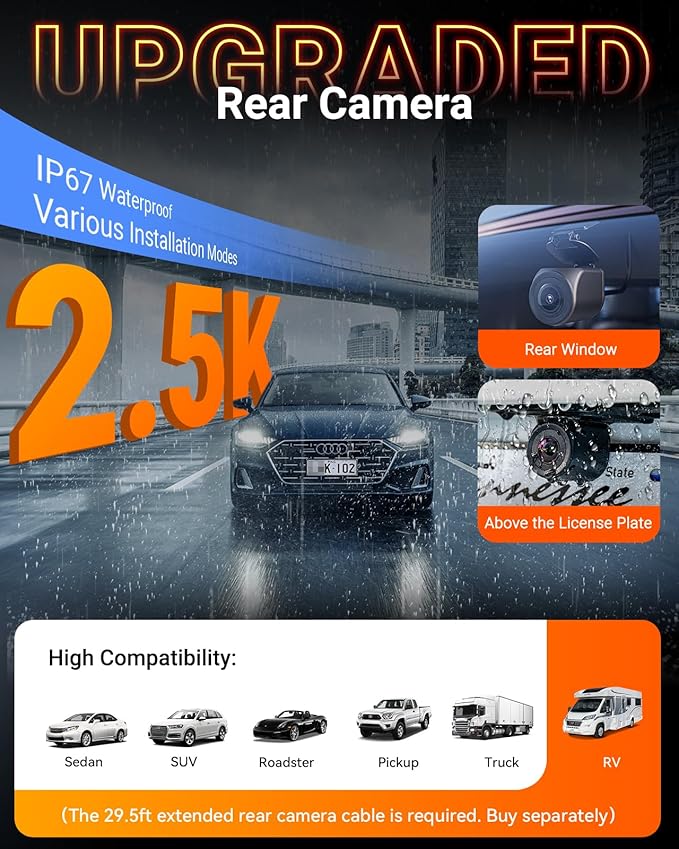 Vantrue N4S 3 Channel Front Inside Rear Dash Cam, 2.7K+1440P+1440P WiFi Dash Camera w/PlatePix™, STARVIS 2 x HDR x IR Night V