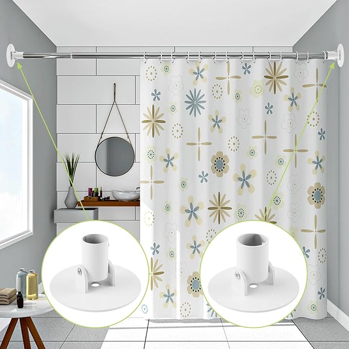 Adjustable Shower Curtain Rod Bracket, 2Pcs Different Sizes Titanium Steel Single Swivel Flange Heavy Duty Closet Rod Holder 