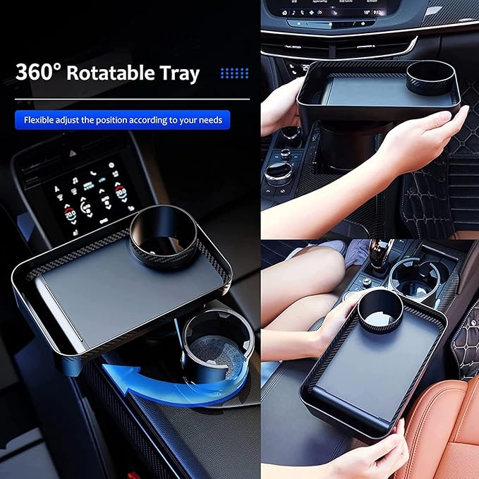 Multifunctional Car Cup Holder Expander with Rotable Food Tray for Road Trips