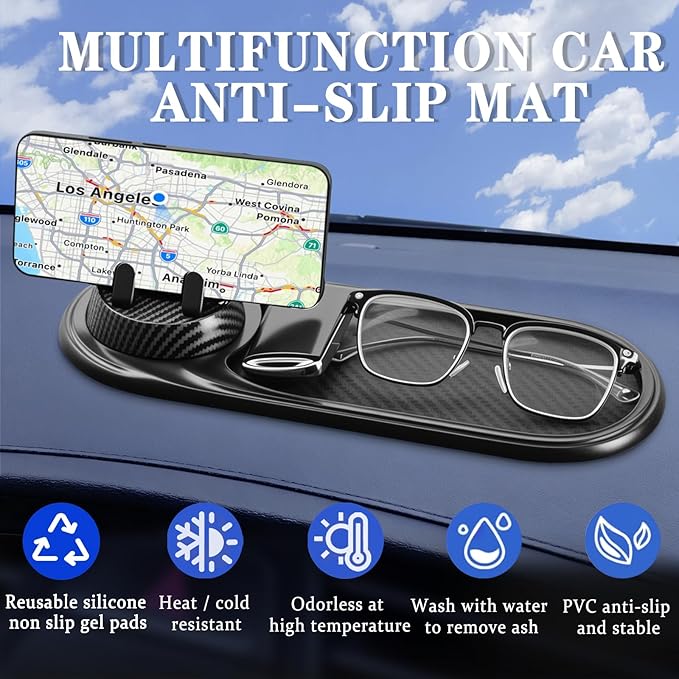 3-in-1 Multifunctional Car Anti-Slip Mat, 360° Rotating Phone Holder with Hidden Parking Number Plate, PVC Dashboard Mat, Fit