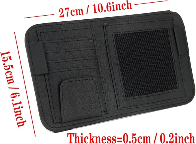 Leather Car Sun Visor Organizer for Or Truck, Sunglasses Holder, Cards Sleeve Pockets Organizer,Visor Document Holder for Car Registration License, Drving License, Insurance, Cards, Pen, Key