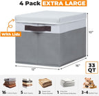Extra Large Storage Baskets with Lids 4 Pack, 33 QT Throw Blanket Basket for Living Room - Stackable Decorative Closet Shelf 