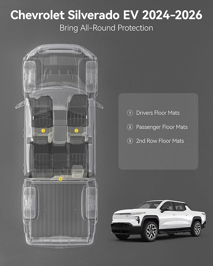 3W Floor Mats Fit for Chevrolet Silverado EV 2024-2025 2026 (WT & RST)/GMC Sierra EV/Sierra EV Denali Accessories TPE All Weather Floor Liner, 1st and 2nd Row Car Mats
