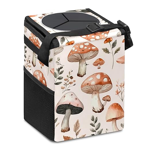 Car Trash Can – Multi-Purpose, Lightweight and Portable with Durable Water-Resistant Coating, No Installation Required, Practical and Ample Capacity, Variety of Colors.Mushroom