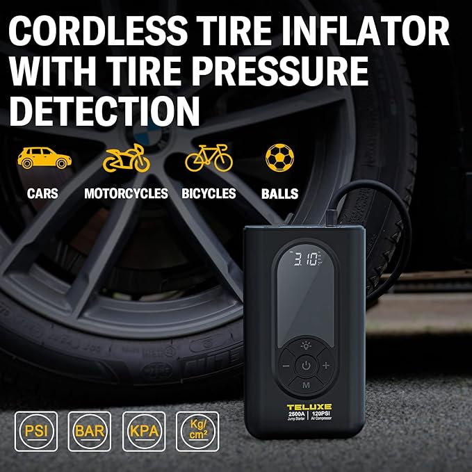TELUXE Jump Starter with Air Compressor, 2500A 150PSI Car Battery Jump Starter with Digital Tire Inflator, 12V Lithium