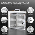 Glosen Medicine Cabinet with Key Wall Mounted Medication Lock Box 【 Silver 15x 6.7 x 13 Inch】 Portable Storage Container Big 