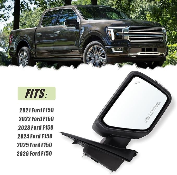 Right Passenger Side Door Mirror Compatible With 2021-2026 Ford F150 With Manual Folding Heated Blind Spot Turn Signal Light Temperature Sensors Matte Black Replace#ML3Z17682TA (11Pins)
