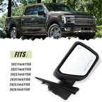Right Passenger Side Door Mirror Compatible With 2021-2026 Ford F150 With Manual Folding Heated Blind Spot Turn Signal Light Temperature Sensors Matte Black Replace#ML3Z17682TA (11Pins)