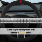 Suede Steering Wheel Cover for Tesla Model 3/Y, Anti Heat, Breathable, Anti-Slip,Leather Steering Wheel Cover 14-14 1/4 in (35.5-36 cm) (Black 02 with Red Mark)