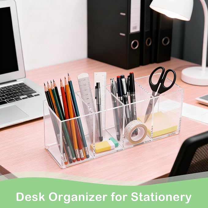 elysolpluv Clear Acrylic 4-Compartment Organizer Box, Large (8.7" × 3.0" × 3.7") – Handcrafted, Eco-Friendly, Minimal Packagi