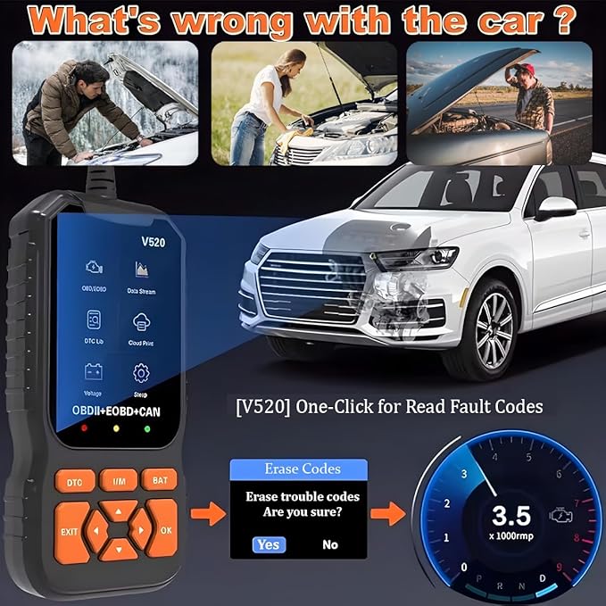 OBD2 Car Scanner Diagnostic Tool, V520 Vehicle OBDII/EOBD Code Reader, Enhanced Automotive Fault Code Reader Scanner