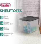 Sterilite 6-Pack ShelfTote, Clear Plastic Storage Bins with Lids, 50 Quart, Gray - Stackable Organizing Container Boxes for C
