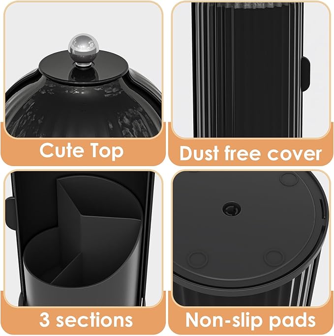 YOOLENS Makeup Brush Holder with Lid 360 Rotating Clear Dustproof Make Up Organizers for Vanity Bathroom Countertop, All Blac