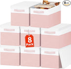 Large Closet Organizer Bins with Lids 8 Pack - Pink Storage Baskets for Shelves Nursery Bedroom Dorm RV - Stackable Decorativ
