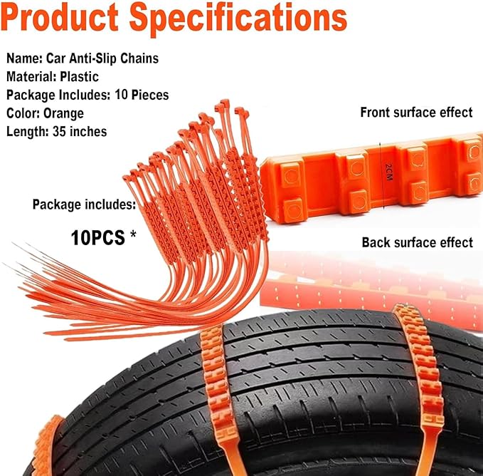 10PCS Universal Anti-Skid Snow Tire Chains,2026 Upgraded Portable Emergency Non-Slip Plastic Cable Ties, Winter Car Truck SUV
