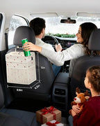 Corduroy Car Trash Can with Lid and Mesh Pockets - Leakproof Organizer,Multipurpose Waterproof Garbage Can/Trash Bin for Car(Beige/Red Strawberry Print-3 Gallons)
