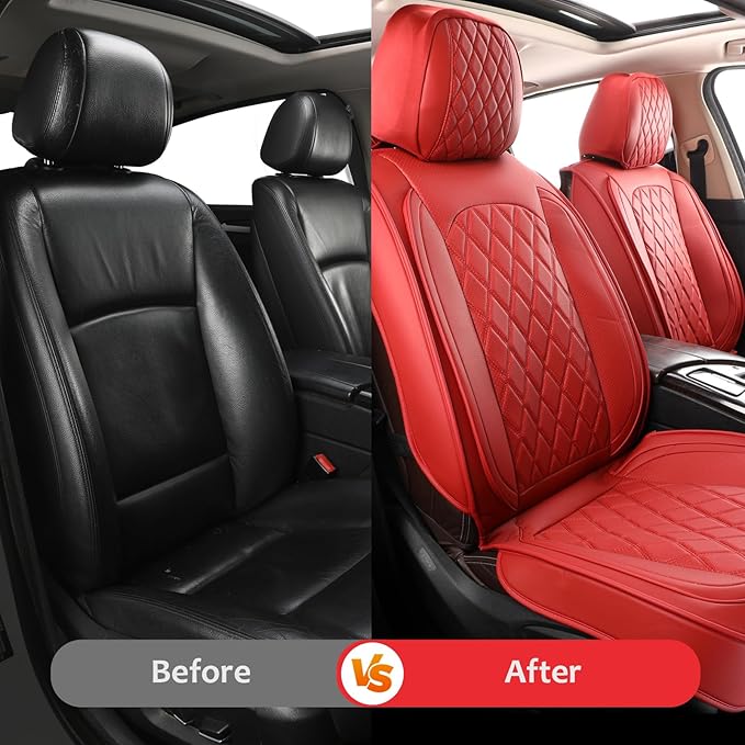 MIROZO Front Seat Covers,2PCS Car Seat Covers Faux Leather Automotive Seat Covers Car Seat Protector Seat Cover Set Vehicle C