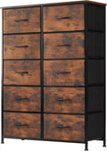 DUMOS Dresser for Bedroom, 10 Storage Drawers, Wide Fabric Closet Chests Organizer Tower Furniture with Wooden Top Metal Fram