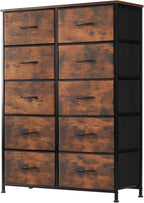 DUMOS Dresser for Bedroom, 10 Storage Drawers, Wide Fabric Closet Chests Organizer Tower Furniture with Wooden Top Metal Fram