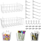 Pegboard Hooks Organizers - Peg Board Baskets Clear Cups Multiple Hangers 33 Pack - Display Shelving Tool Organizer Set for C