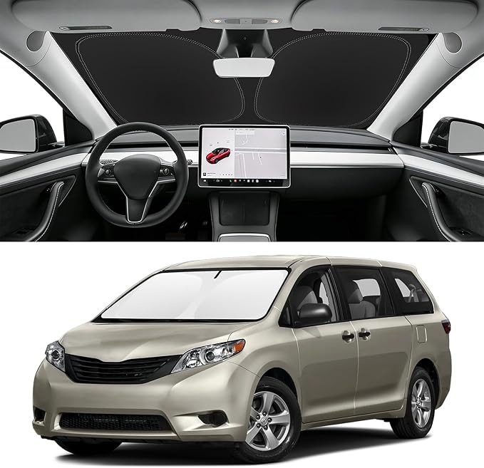 Custom Fit Windshield Sun Shade for Toyota Sienna 2011-2020, Blocks UV & Heat, Front Window Sunshade Accessories, Easy Fold & Store Keep Your Car Cooler