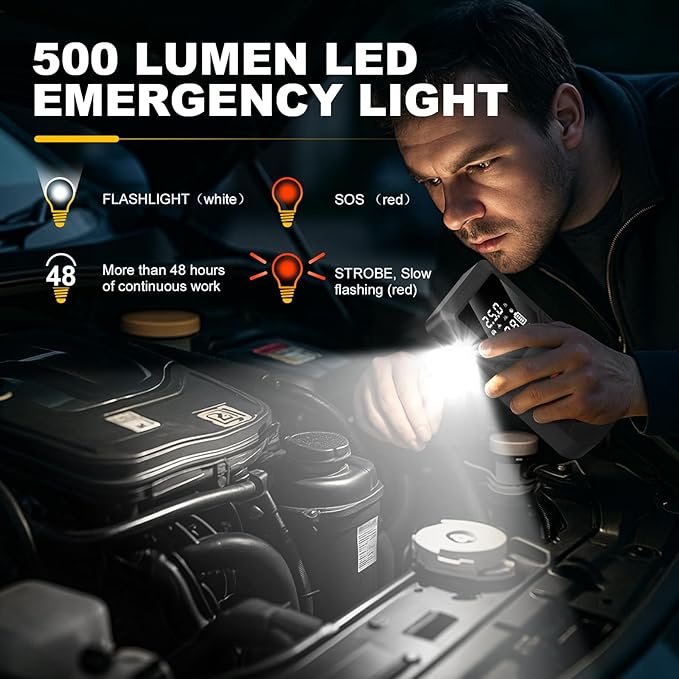 12 V Car 8000 mAh Battery Jump Starter 2800A with 150psI Air Compressor, Compact and Practical Edition QB08L Safe Smart,