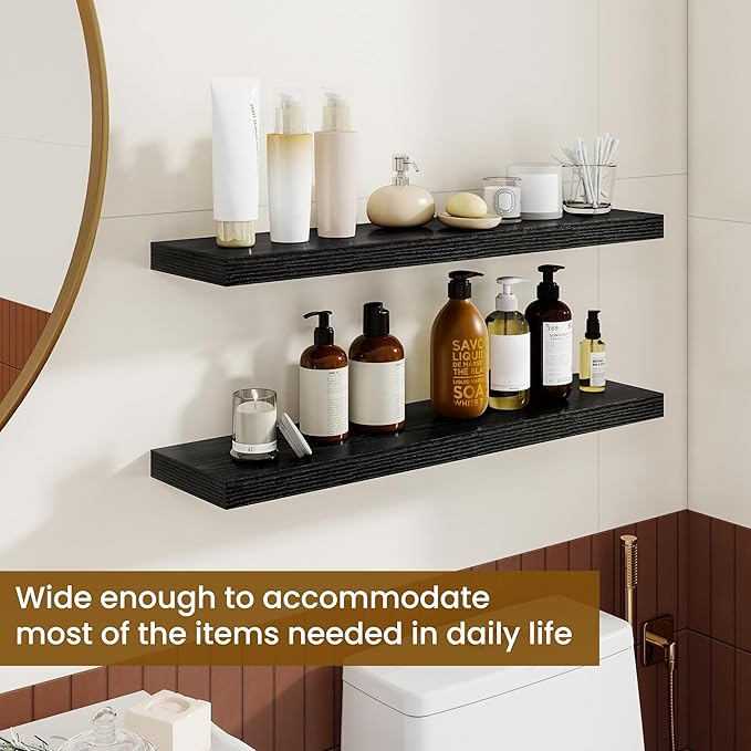 Dreamland 30Inch Floating Shelves for Wall, Rustic Wooden Black Floating Shelves for Bathroom|Bedroom|Kitchen, Deep Wall Moun