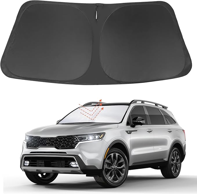 Front Windshield Sun Shade Foldable Car Front Window Sun Shade Windshield Shade Custom Fit for 2021-2025 2026 Kia Sorento SUV Block UV Rays Accessories Heat Keep Cooler