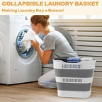 OOAMBB 43L(11.5Gallon) Collapsible Laundry Basket with Handles, Foldable Laundry Basket Plastc,Pop Up Tall Storage Container/