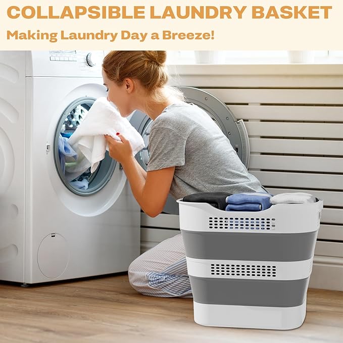 OOAMBB 43L(11.5Gallon) Collapsible Laundry Basket with Handles, Foldable Laundry Basket Plastc,Pop Up Tall Storage Container/