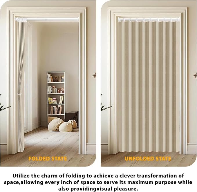 Jilron Accordion Door Curtain Set - 100% Blackout, with Curtain Rod Included, for Bedroom Privacy Protection (Beige-43 W x 78