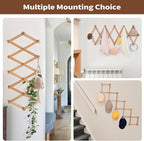 SCUNDA Wall Rack with 16 Hooks, Wooden Wall Expandable Coat Rack for Coat, Hats, Baseball Caps, Coffee Mug, Jewelry(Natural)