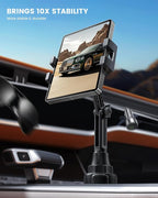 Lamicall Car Cup Tablet Holder - [15" Height Adjustable][ Fast Setup] Cup Holder Phone Holders, Multi Angle Car Mounts as Gifts for 5.2-13" iPad Pro 2025, Air, Mini, iPhone 17e, Car Accessories