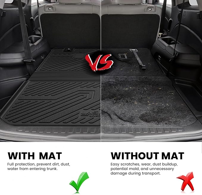 LASFIT Cargo Mat with Backrest Mat for Honda Pilot 2016-2026, Split & One-Piece Foldable Seating TPE Custom Fit Trunk Mat Cargo Liner with Seatback Mat Accessories, Black