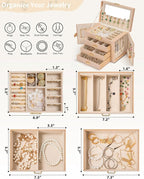 AKOZLIN Large 4-Tier Jewelry Box Leather Jewelry Storage Organizer with 3 Drawers Lockable for Women Girls Ring Necklace Earr