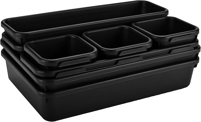 Masirs Interlocking Drawer Organizer Bins, Durable Plastic, Various Sizes for Custom Layout Design, Great for Desk Drawer, To