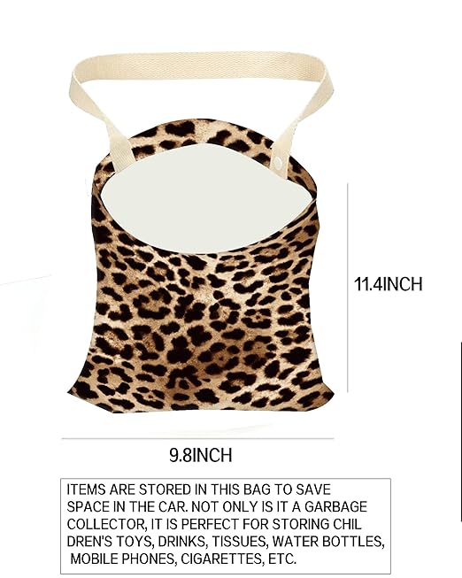 Car Trash Can, Durable Hanging Car Trash Garbage Bag, Cute Automotive Garbage Cans Organizer, Cute Leopard Skin