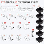 278PCS Upgraded Pegboard Hooks Assortment, Peg Board Organizer Accessories with Bins, Fit 1/8 or 1/4 inch PegBoard for Hangin