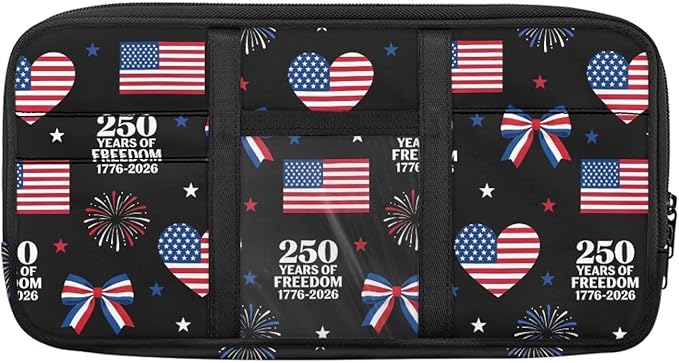 250th USA Anniversary Car Sun Visor Organizer Auto Visor Multi-Pocket Storage Pouch Holder Vehicle Visor Net Personal Belonging Pouch for Card Pen Phone