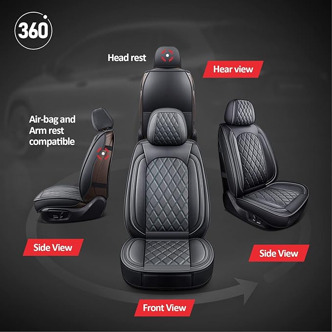 MIROZO Front Seat Covers, Car Seat Covers Black Vehicle Cushion Cover Breathable Fit for Most Sedan, Truck and SUV for Explor