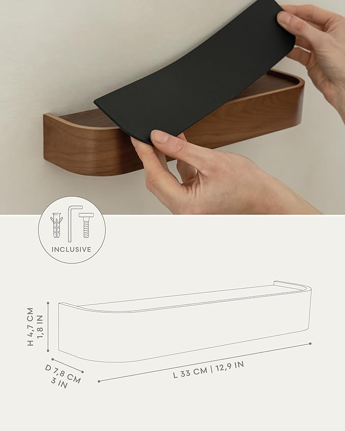 Kazai. Key Holder 'Toke' | Minimalist Key Hook Design from Berlin | Modern Key Holder Wall Mount with Wooden Shelf | Key Rack