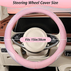 ZHOL Light Pink Steering Wheel Cover, Breathable Microfiber Leather Anti-Slip Cute Car Steering Wheel Cover for Women, Warm i