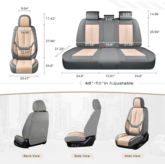 Coverado Seat Covers, Car Seat Covers Full Set, Leather Seat Covers for Cars, Car Seat Protector, Gray Car Seat Covers Front 