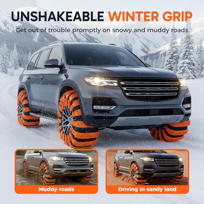 Reusable Anti Snow Chains,Universal Emergency Snow Non-Slip Zip Tie Tire Chains,Adjustable Snow Tire Chain Anti-Skid Belt Whe