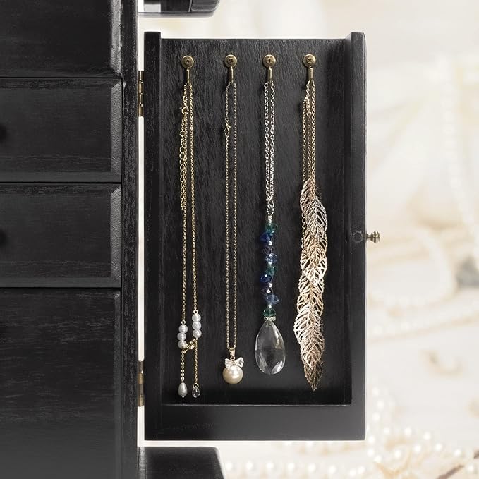 Emfogo Jewelry Box for Women, Rustic Wooden Jewelry Boxes & Organizers with Mirror, 4 Layer Jewelry Organizer Box Display for