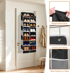 8-Layer Over The Door Shoe Organizer with 16 Compartments, Pockets Heavy-Duty Non-Woven Fabric Hanging Shoes Storage Rack,Han