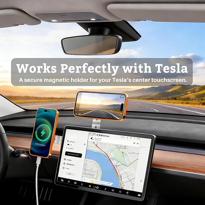 Magnetic Phone Holder for Laptop & Monitor, Foldable Hidden Side Mount, 360° Adjustable Continuity Camera Mount for MagSafe iPhone 12-17 Air Pro Max, Fits for Tesla Model 3/Y, Silver
