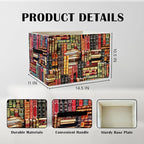 Vintage Library Books Storage Basket Organizer Bins With Handles,Retro Bookish Foldable Organizer Basket Toybox for Reading C