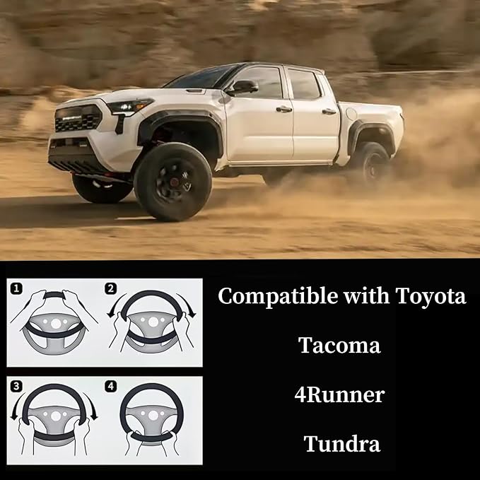 Yangday Leather Steering Wheel Cover for Toyota Tacoma 4Runner Tundra, 15.5-16 inches Car Steering Wheel Cover with Anti-Slip